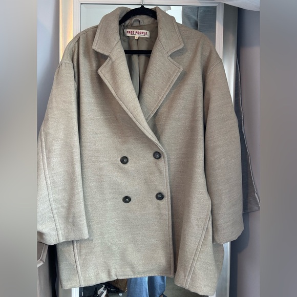 Free People Jackets & Blazers - Free People Oversized Coat Jacket Light Green/Gray Button Closure Comfy Medium